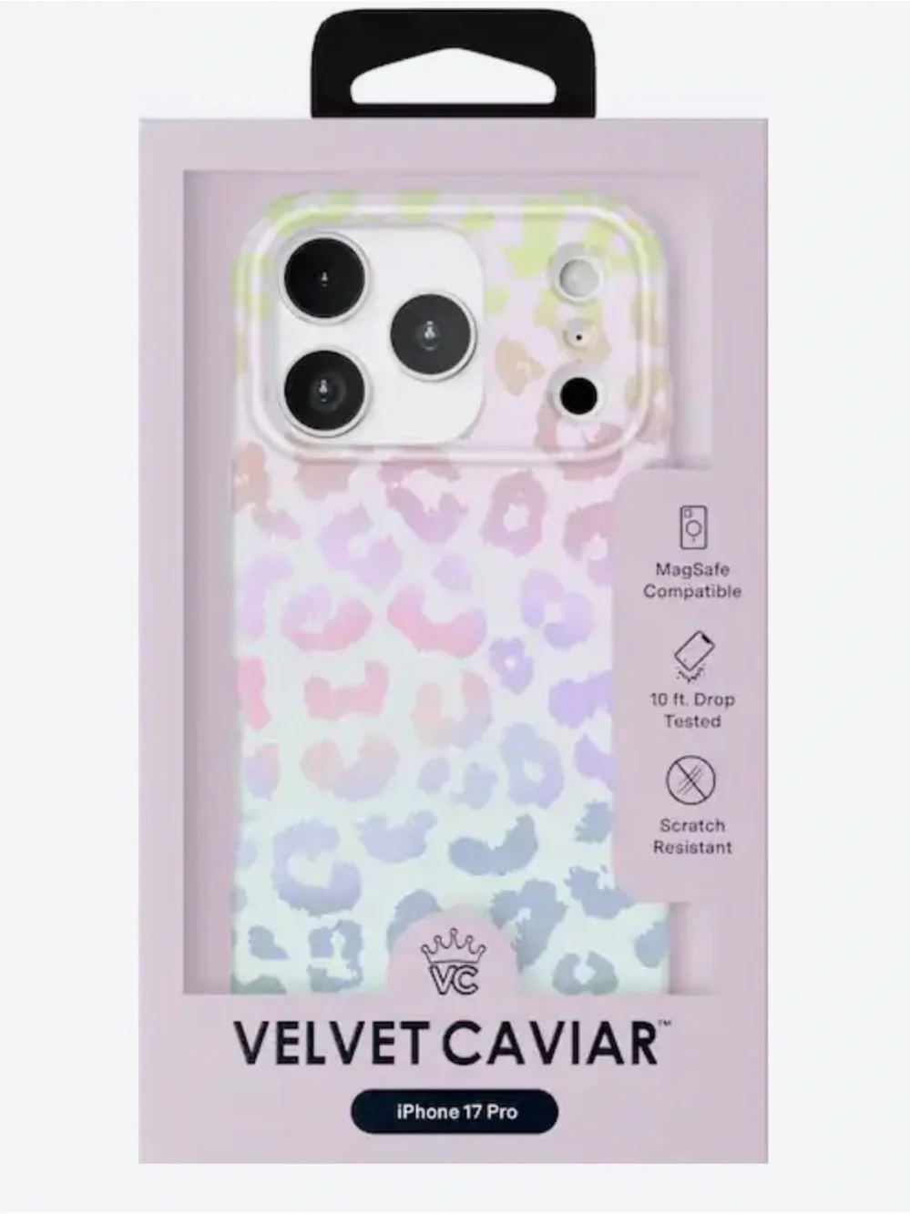 Velvet Caviar Holographic Leopard MagSafe Case in Iridescent Pastel